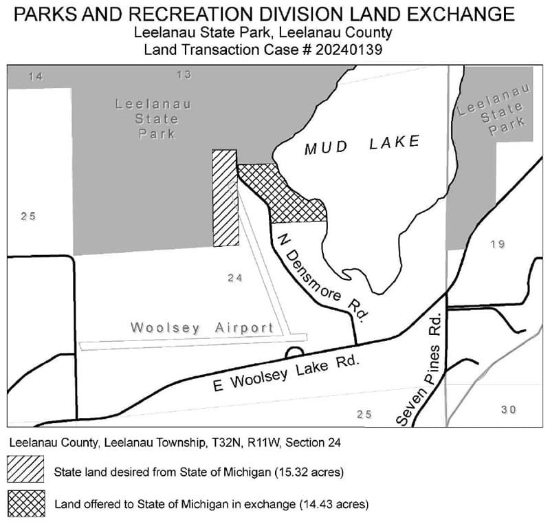 map showing land exchange 20240139 Leelanau