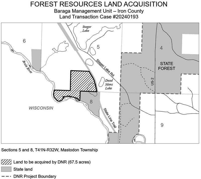 20240193 Perry Trust Tract: The DNR purchased 67.5 acres of land in Iron County to be managed as part of the Baraga Forest Management Unit. 