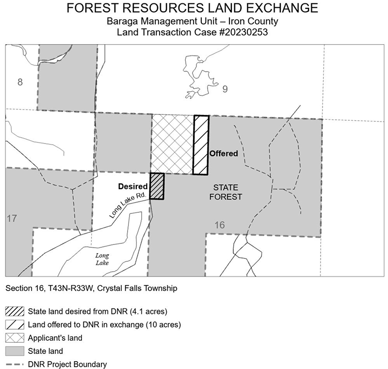 20230253 – Raymer Exchange: This exchange was offered by the applicant to acquire 4.1 acres of land in exchange for 10 acres of land.  