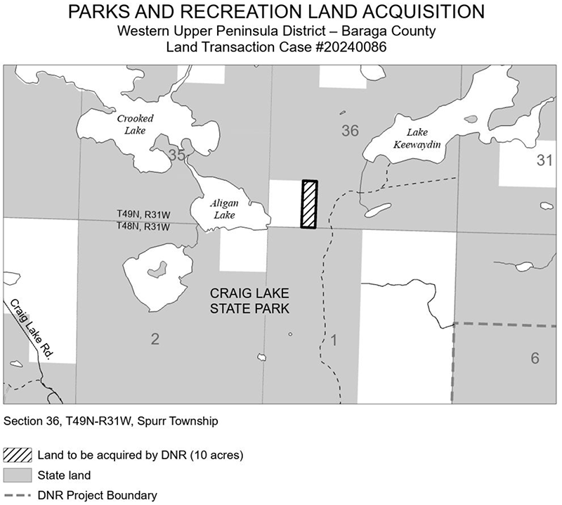 20240086 Voegtline Tract: The DNR purchased 10 acres of land in Baraga County using the Land Exchange Facilitation Fund. 
