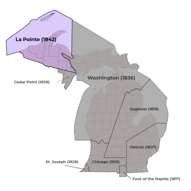 A map showing the 1842 Treaty of LaPointe boundaries