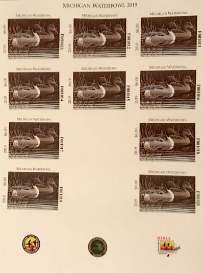 Pane of Michigan Duck Stamps