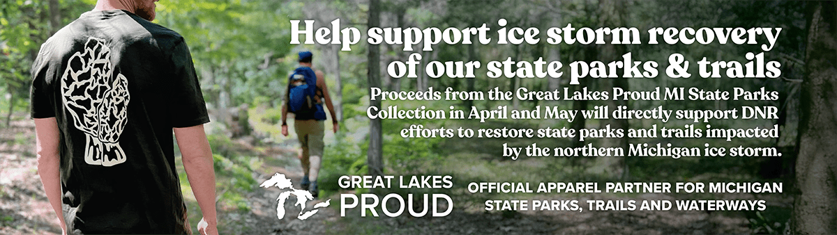 A vertical graphic from Great Lakes Proud supporting ice storm recovery