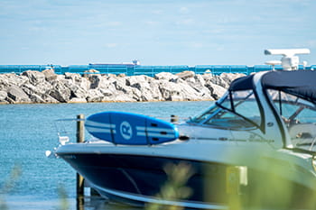 boat parked in harbor