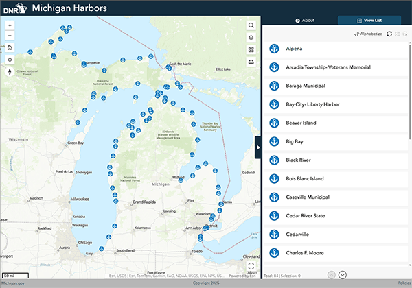 screenshot of harbor map with location markers