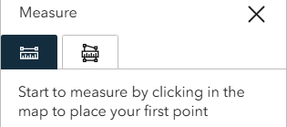 screenshot of measuring icon tool with following text: Start to measure by clicking in the map to place your first point