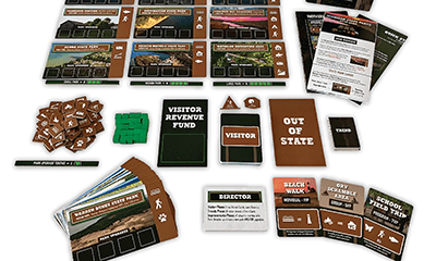 game pieces, including cards, tokens and cubes