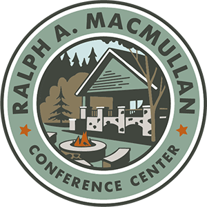 Ralph A MacMullan Conference Center, drawing of building and campfire