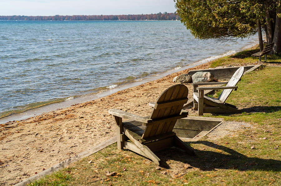 chairs along lakeshore