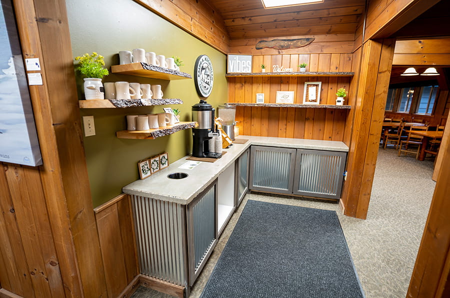counter with coffee and mugs