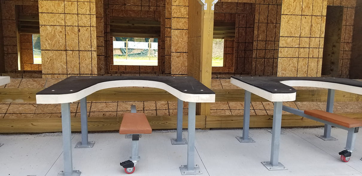 Bench and table at shooting station at Lapeer Shooting Range
