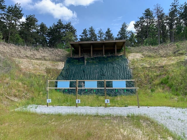 Wooden and foam structure for hanging targets at Lapeer Shooting Range