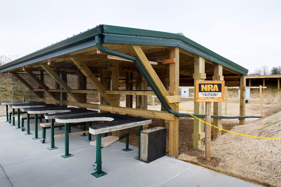 DNR Sharonville shooting range handgun range shooting stations with NRA sponsorship sign