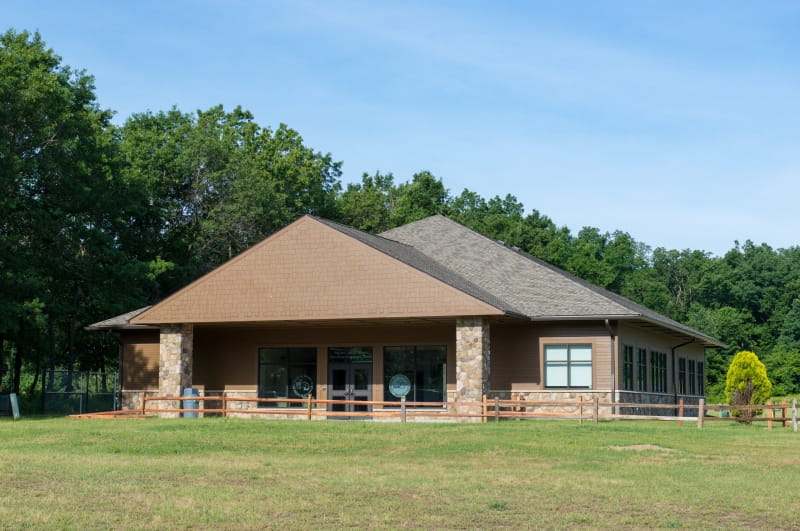 exterior of the Hal and Jean Glassen Shooting Education Center building