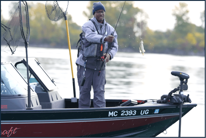 Video thumbnail showing man fishing on boat