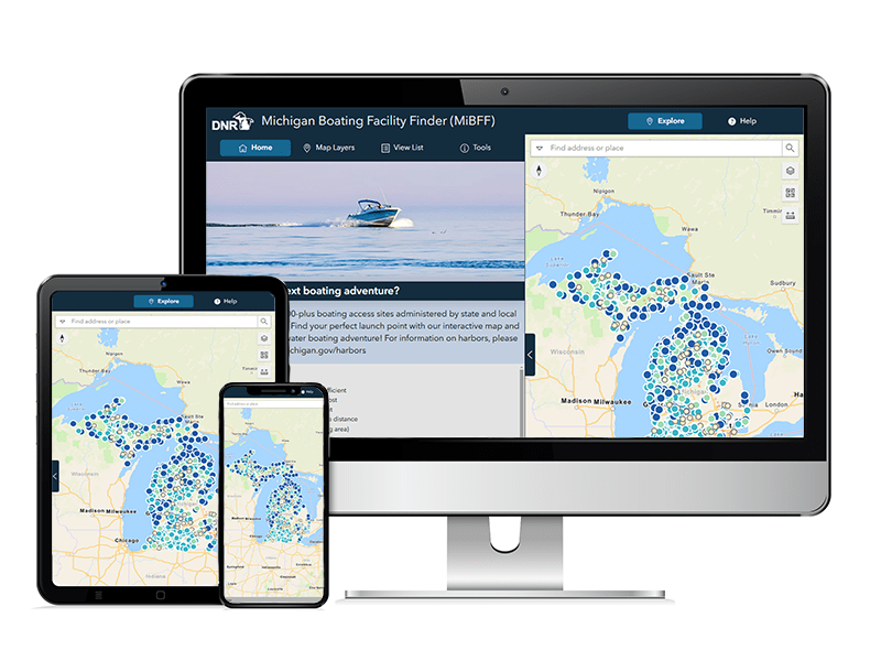 Boating access finder on desktop, tablet and phone