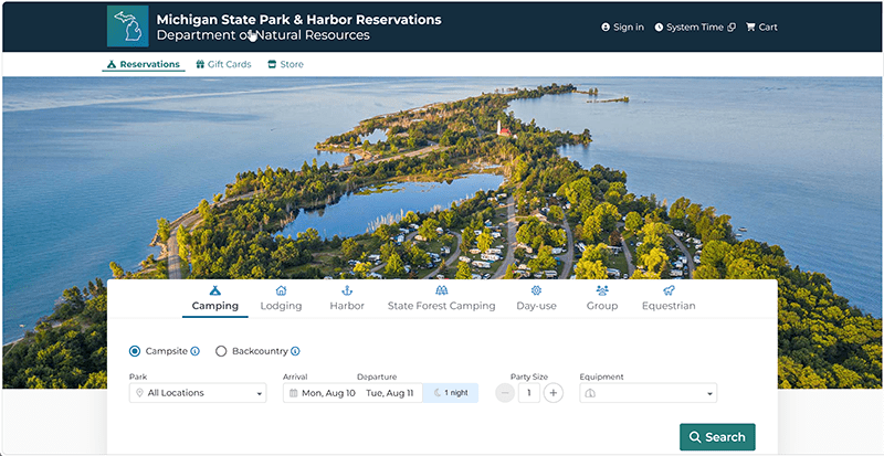Screenshot of the homepage of the midnreservations.com website