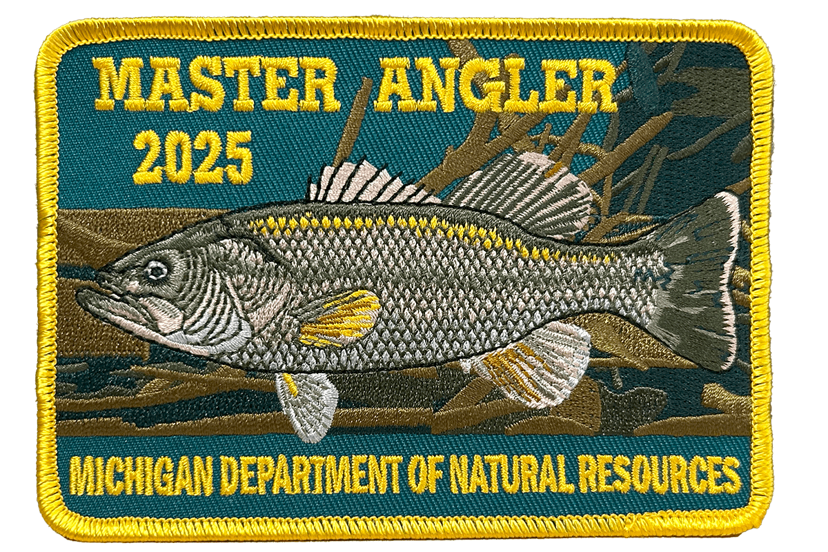 2025 Michigan DNR Master Angler patch featuring a largemouth bass.