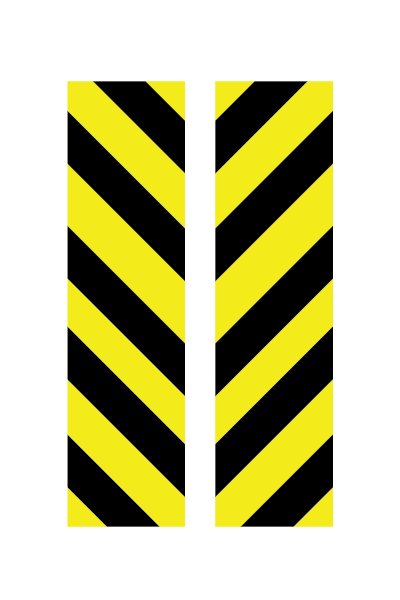 yellow rectangular sign with black diagonal stripes indicating a bridge or culvert