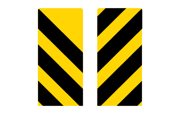 Yellow rectangular signs with black thick diagonal lines