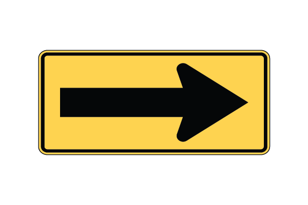 Yellow rectangular sign with black arrow pointing to the right