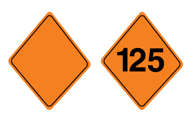 An orange diamond shaped sign with black numbers indicating official snowmobile trail and trail number