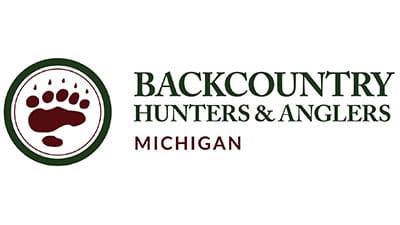 Backcountry Hunters and Anglers logo featuring a bear paw print over the State of Michigan