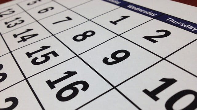 A close up image of a calendar. 
