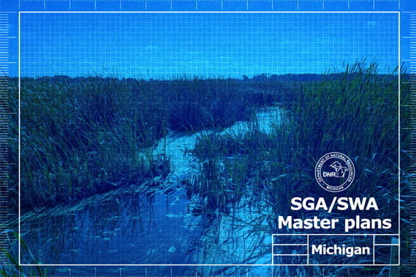 State Game and Wildlife Area Master Plan depicting a wetland on blueprint paper. 