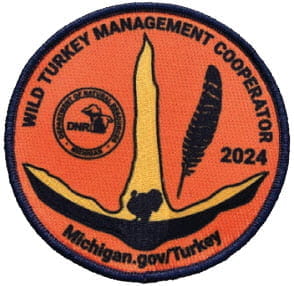 A stitched, wild turkey management cooperator patch. 
