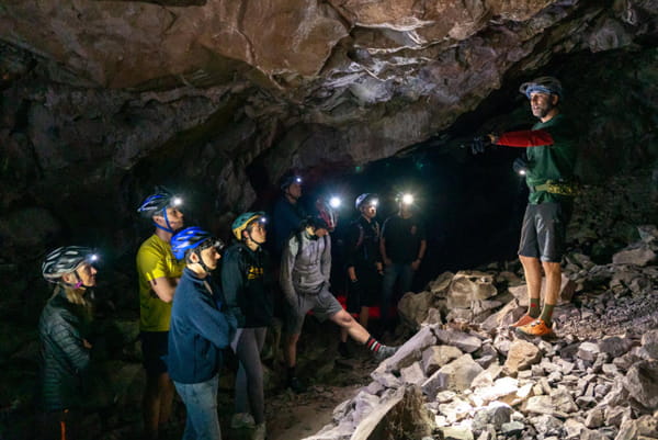 John DePue of the Michigan DNR presents to a group in a bat hibernacula. 
