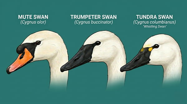 A comparison of Trumpeter swans, mute swans and tundra swans. 