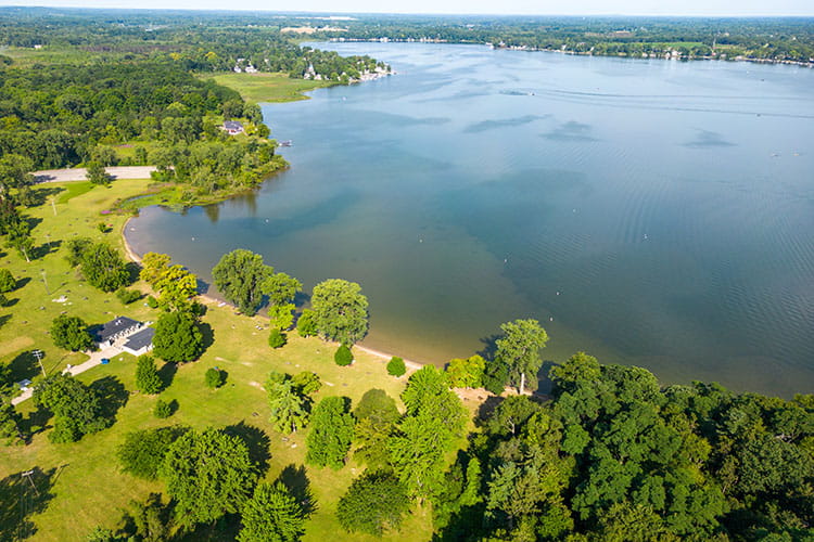 bird's-eye view of land and water