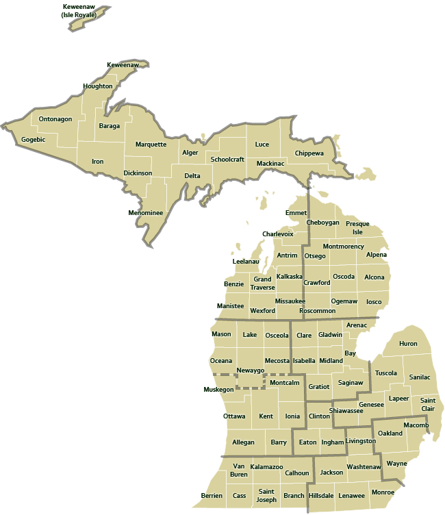Michigan Map of USGS Topographic Quadrangle Maps by County