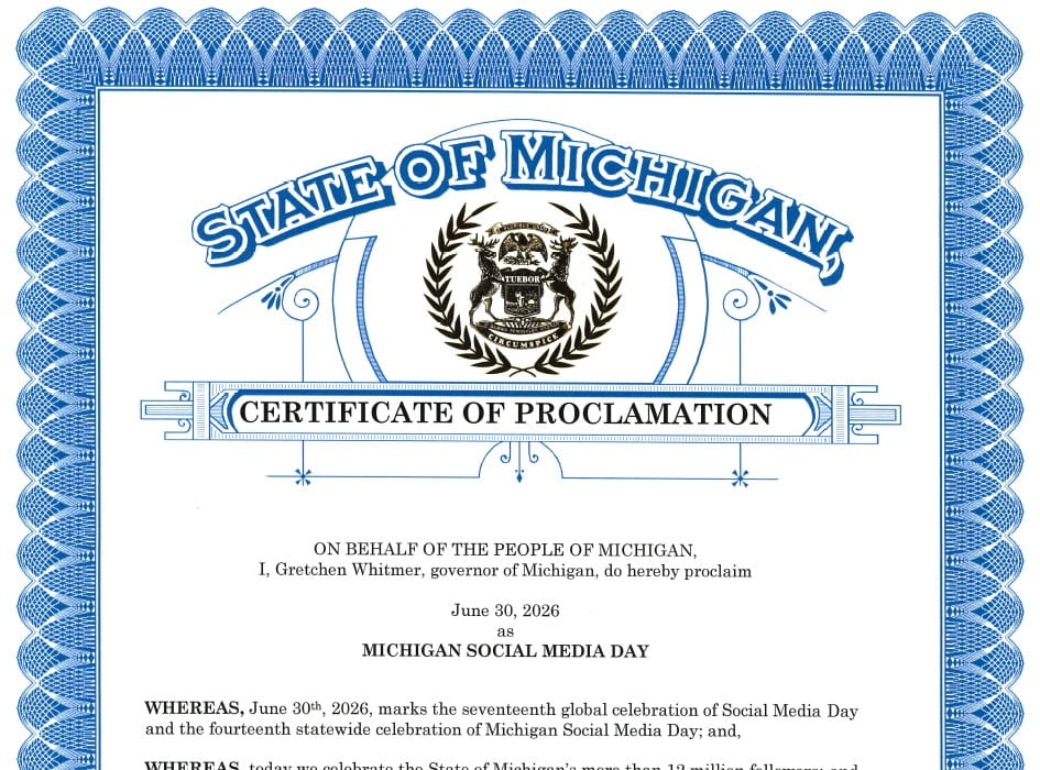 Half image of the 2026 Social Media in Michigan proclamation. For image text information visit https://www.michigan.gov/whitmer/news/proclamations/2026/06/30/june-30-2026-michigan-social-media-day.