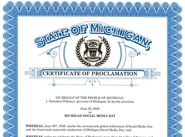 Half image of the 2026 Social Media in Michigan proclamation. For image text information visit https://www.michigan.gov/whitmer/news/proclamations/2026/06/30/june-30-2026-michigan-social-media-day.