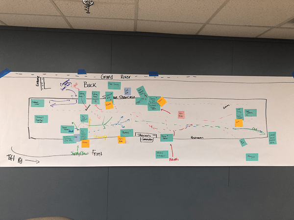 Photo of Suburban Collection Showplace field hospital in Novi flowchart showing Movement of people in building