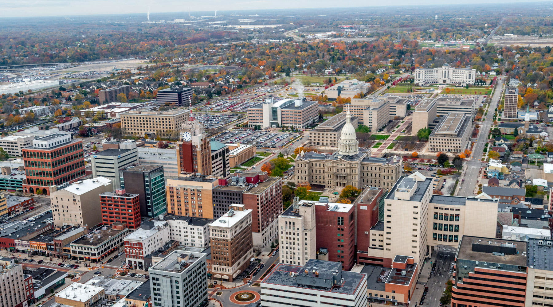 Aerial view of Michigan State Capitol