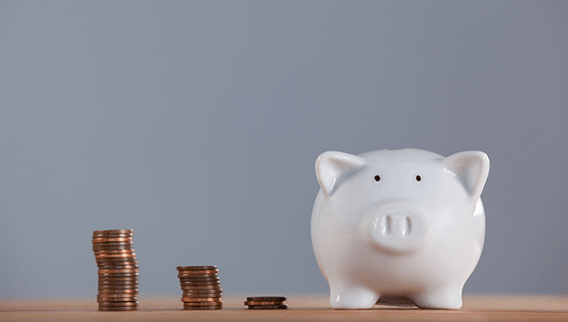 Piggy Bank and stack of pennies