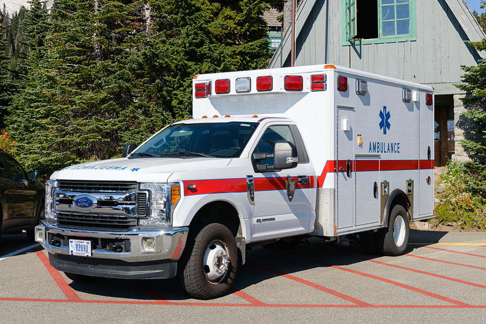 Ambulance parked in front of hospital