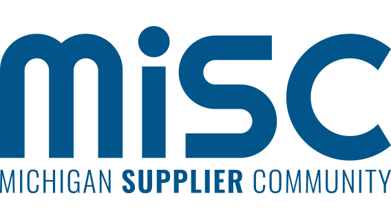Wordmark for Michigan Supplier Program. Blue stylized text reads MiSC Michigan Supplier Community.