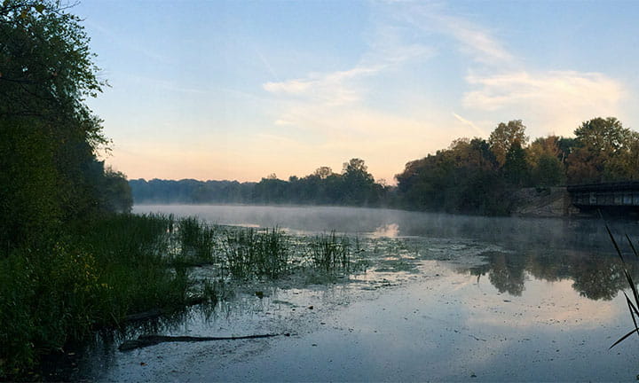 photo of a mist covered Huron River in Scio Township 