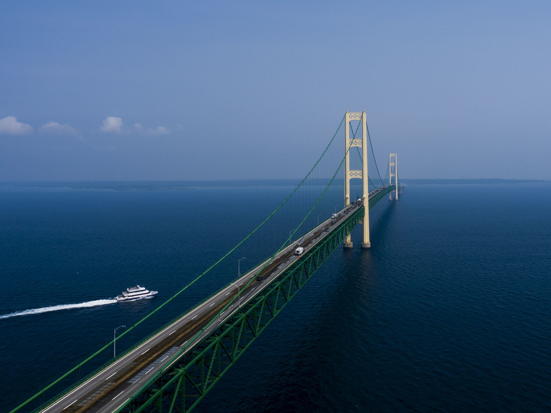 aerial view of mackinac bridge