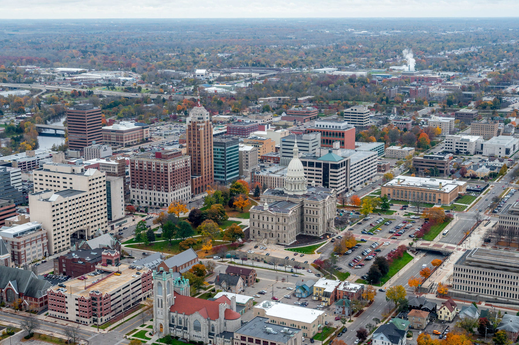 Aerial view of Downtown Lansing