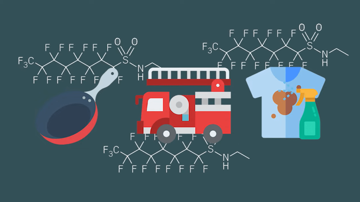 Ways people are exposed to PFAS; nonstick pans, firefighting foam, and stain repellant