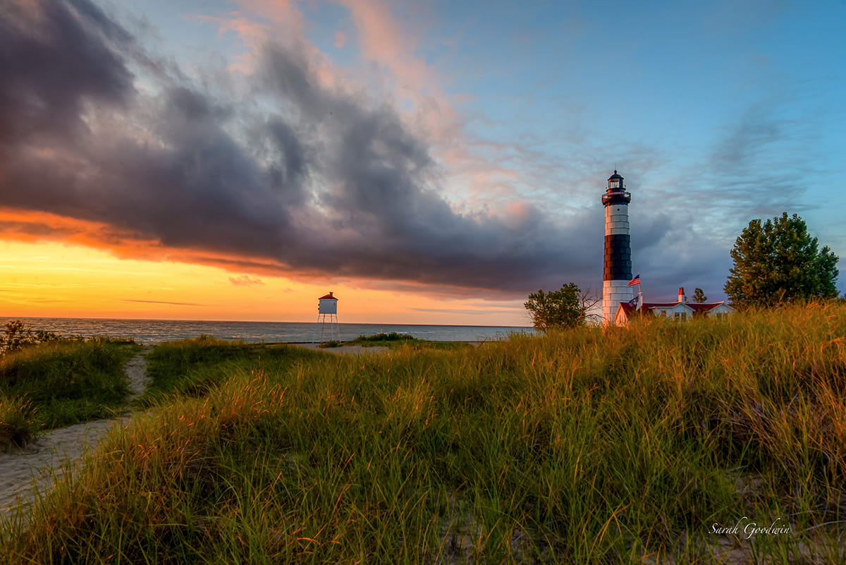 The Big Sable Lighthouse after a storm with impressive clouds