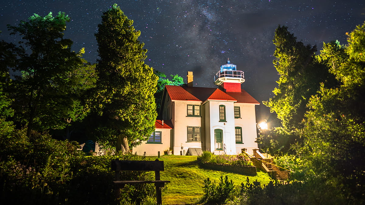Grand Traverse Lighthouse at night