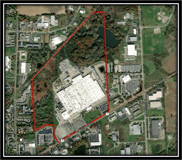 Aerial view of Ford Saline Facility Boundary Notice outlined in red