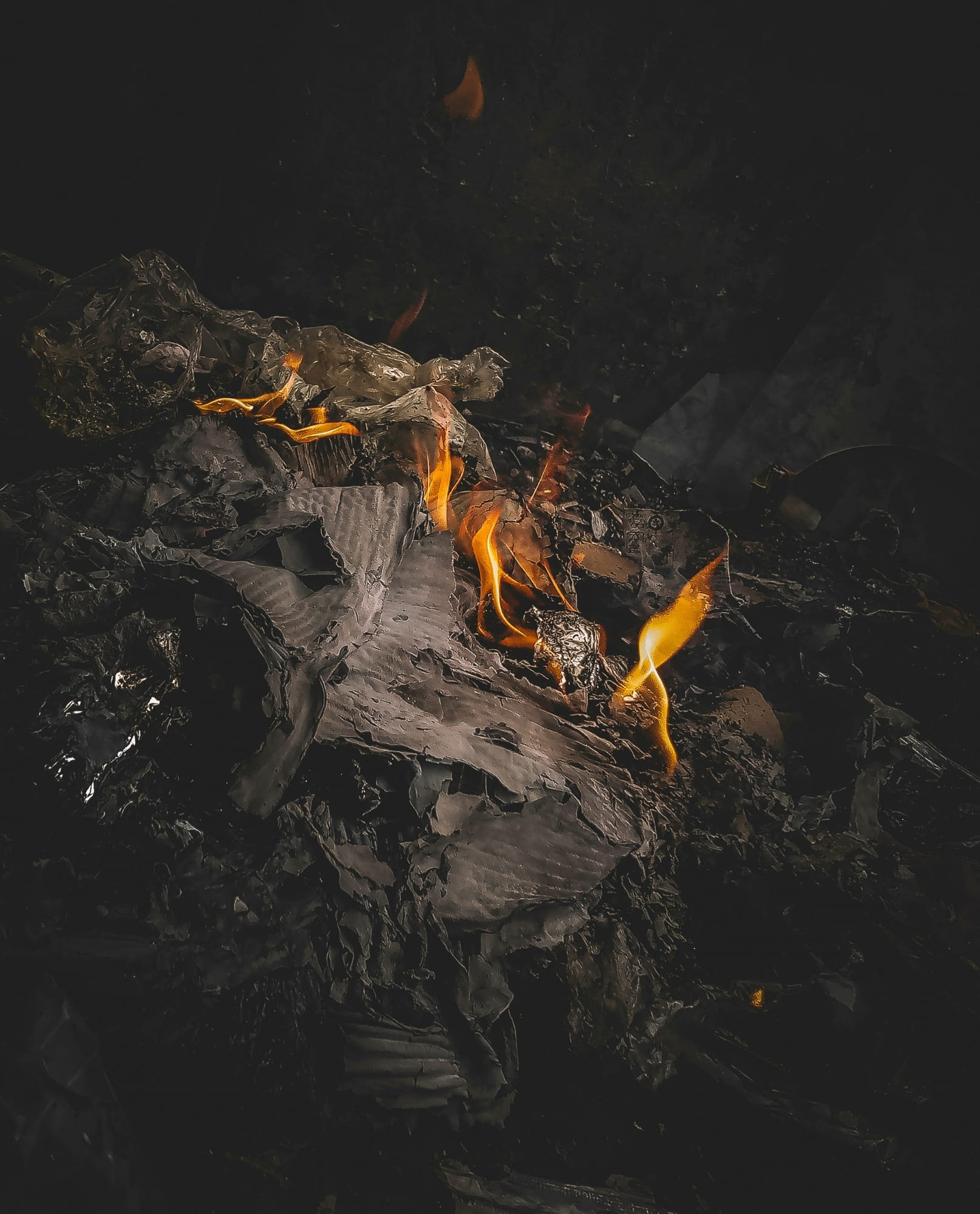 burnt remains of trash