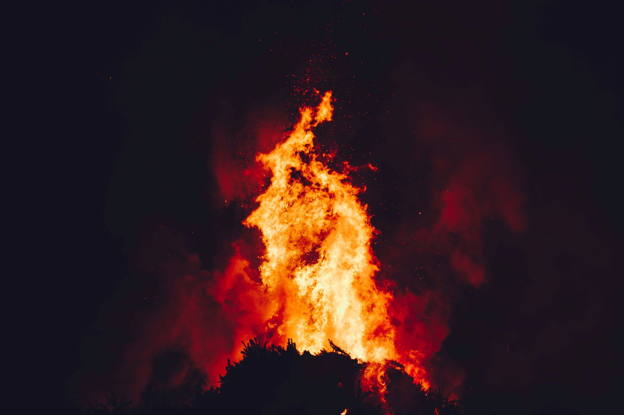 Burning fire at night